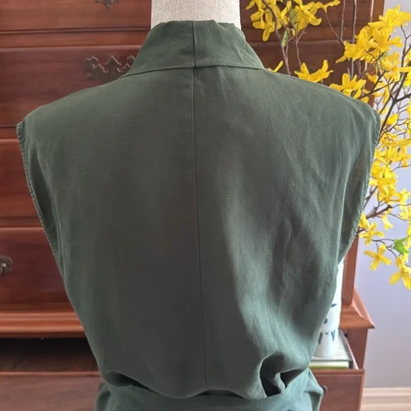 Zara Belted Midi Dress Bottle Green Size Large - Picture 9 of 13